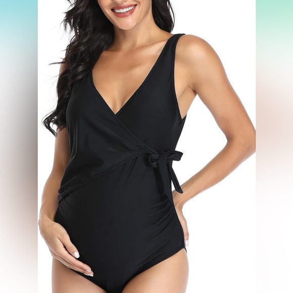 NWT Summer Mae Maternity One Piece Tie Front Bathing Swimsuit, Size Large - Picture 2 of 12